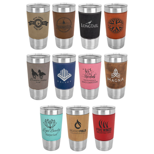 20 oz. Personalized Laserable Leatherette Tumbler with Clear Lid