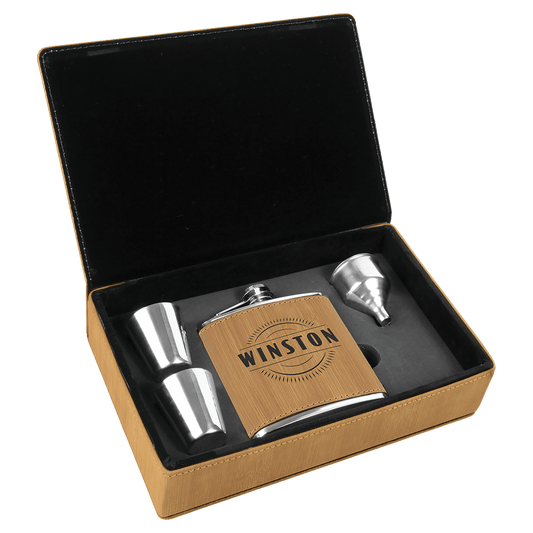 6 oz. Personalized Laserable Leatherette Flask Gift Set